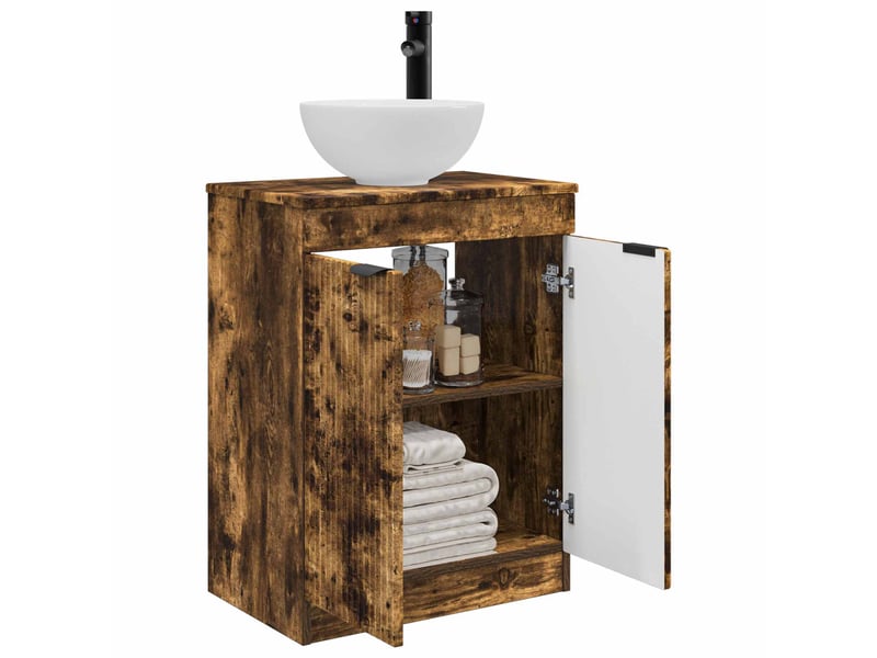  Meuble salle de bain avec évier, meuble de rangement chêne fumé 54x35x83 cm shl1884  - Conforama C