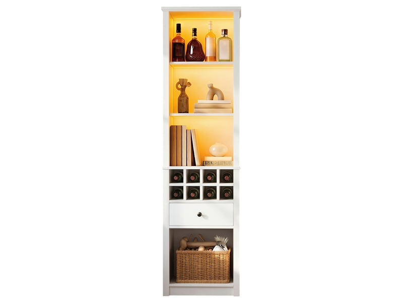  Vitrine haute led 55x40x200 cm, 12 compartiments, 1 tiroir, rangement ouvert sans porte, mdf, mat blanc  - Conforama A