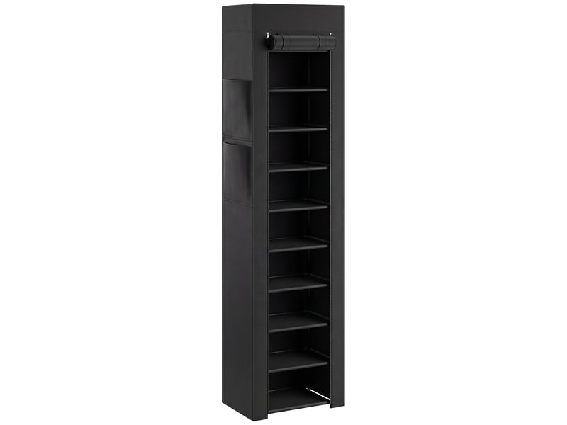  Étagère à chaussures 20 paires 10 niveaux, noir, range-chaussures en métal avec housse anti-poussière  - Conforama B