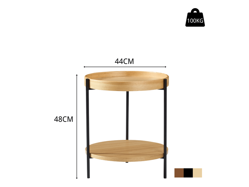  Table d’appoint ronde à double plateau, bois massif et métal, 44x44x48 cm, montage facile  - Conforama C