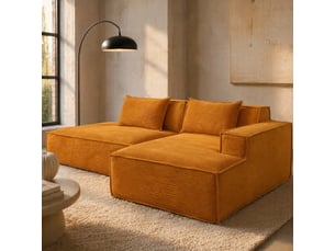 Canapé 2 places 233 x 129 x 70 cm jaune moutarde en polyester avec 2 coussins