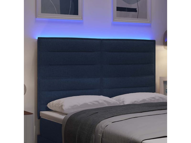 Tête de lit | panneau de tête de lit led avec bandes led bleu 144 cm tissu - Conforama E