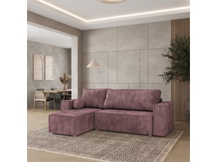 Canapé d'angle réversible convertible <strong>MASSENO</strong> <strong></strong> 3 places Velours côtelé violet avec coffre de rangement