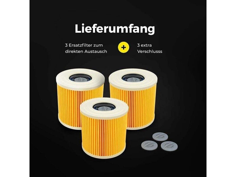  Lot de 3 filtres à cartouche + 3 vis de fermeture supplémentaires - pour aspirateur kärcher wd3 premium wd2 wd3 wd 3 mv3 wd 3 p  - Conforama C