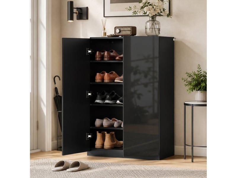  Meuble à chaussures 72x34,5x103 cm 5 niveaux panneau de particules et mdf noir  - Conforama B