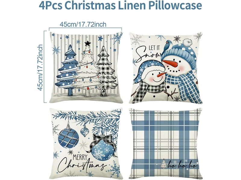  Housses de coussin de noël 45 x 45 cm, 4 pièces, décoration d'intérieur de noël - coussin décoratif de noël en lin bleu et blanc pour coussins de can  - Conforama B
