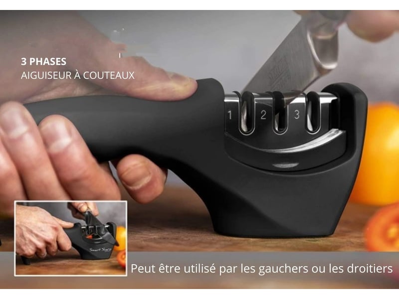 Aiguiseur à 3 phases pour couteaux de cuisine – résultat professionnel, design ergonomique, noir - Conforama C