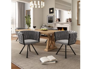 Chaise de salle à manger pivotante à 360 degrés, lot de 4 avec dossier incurvé et pieds en métal, velours gris