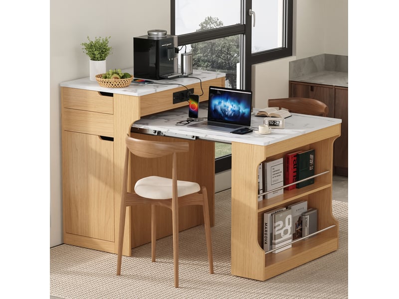  Îlot de cuisine extensible 55x80x93 cm mdf naturel  - Conforama B