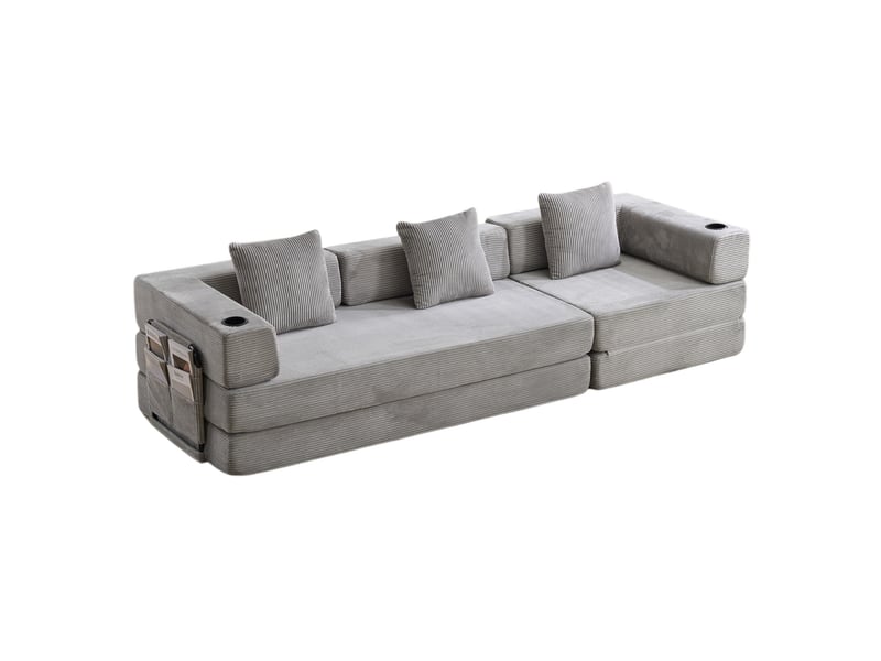  Canapé-lit convertible 277.5x92.5x60 cm 3 places velours côtelé gris clair sans matelas  - Conforama A