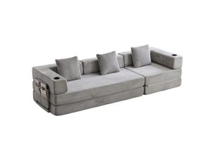 Canapé-lit convertible 277.5x92.5x60 cm 3 places velours côtelé gris clair sans matelas