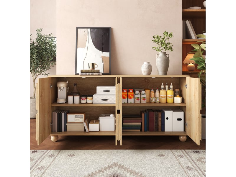  Buffet et enfilade 4 portes avec étagères réglables, relief circulaire pour salon en mdf, 160 × 38 × 76 cm  - Conforama E