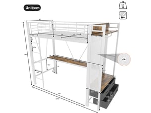 Lit mezzanine 90x200 cm <strong></strong>  <strong></strong> coloris blanc