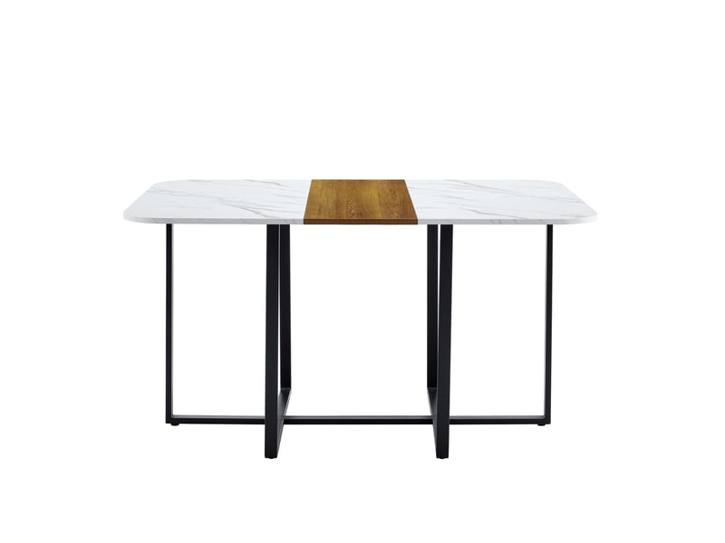 Table à manger rectangulaire 150 x 100 cm – mdf effet marbre et bois, piètement métal noir - Conforama C