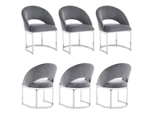 Chaises de salle à manger lot de 6 à dossier incurvé  - pieds en métal chromé, velours gris et argenté