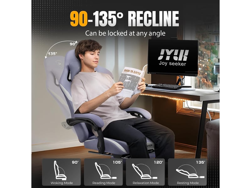  Gtplayer chaise de jeu ergonomique, réglable et pivotante en tissu respirant - violet GT905-PP - Conforama C