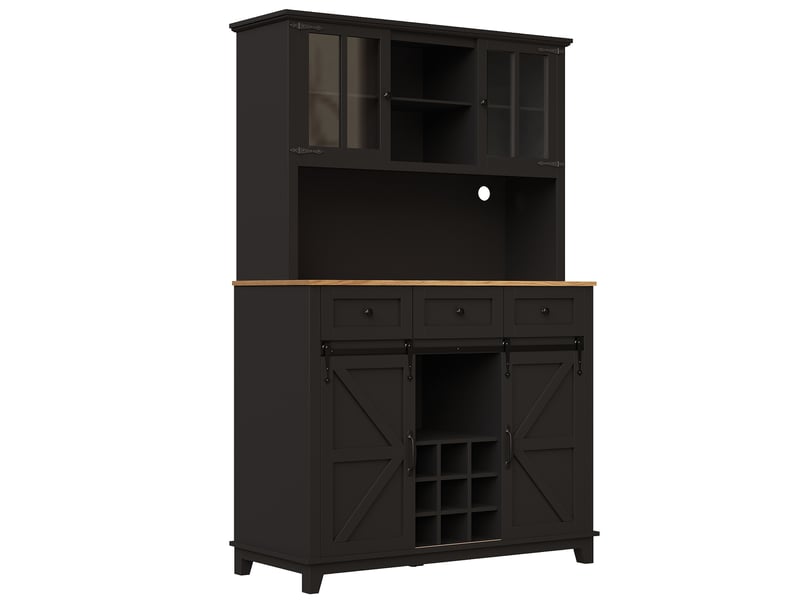  Meuble de cuisine muvano, buffet haut de cuisine noir avec led, 105 × 38,4 × 180 cm  - Conforama A
