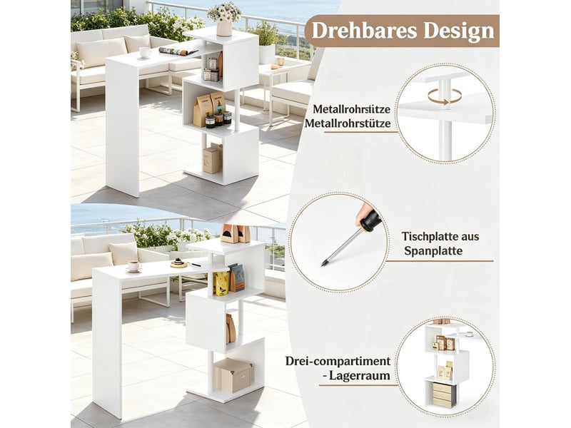  Table bar multifonction 97,5 x 38 x 100 cm – blanc – 3 étagères de rangement réversibles pour cuisine  - Conforama E