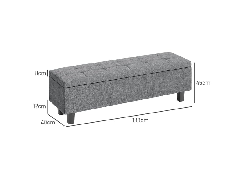  Banc coffre 138x40x45 cm, rangement sous assise, tissu aspect lin, pieds en bois, pour chambre et salon, gris foncé  - Conforama C