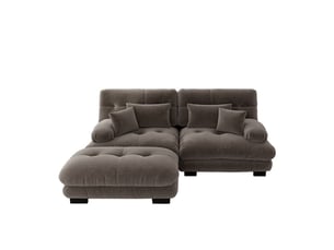 Canapé modulable d’angle 2 places avec ottomane en tissu marron