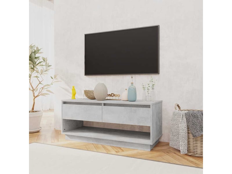  Meuble tv - banc tv - meuble de rangement - gris béton 102x41x44 cm bois d'ingénierie fr9970  - Conforama C