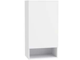 Meuble de salle de bain mural avec porte et étagères réglables, unité de rangement suspendue, blanc.