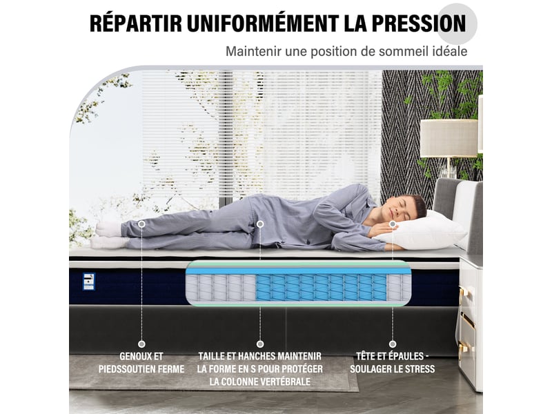  Ensemble 140x190cm matelas à ressorts +sommier à lattes sur pieds, epaisseur du matelas 25cm  - Conforama B