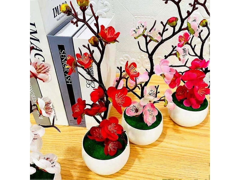  Plante artificielle en pot, fleur de prunier en plastiquerouge  - Conforama C