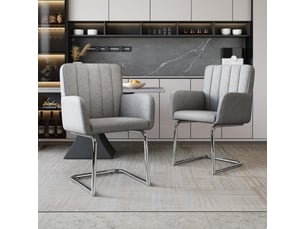 Lot de 2 chaises de salle à manger empilables à dossier ergonomique  - piètement en z métal, simili cuir gris