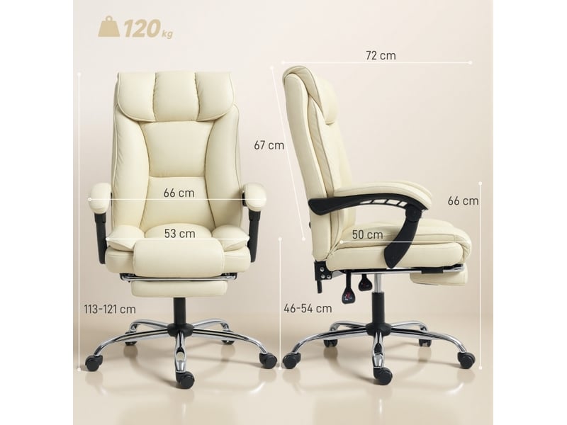  Fauteuil de bureau ergonomique beige et noir en cuir régénéré, inclinable à 155° avec repose-pieds rétractable  - Conforama C