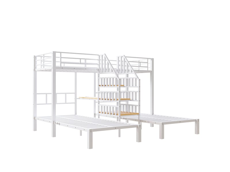 Lit superposé 3 couchages blanc 90x200 cm avec bureau led usb rangement échelle - Conforama E