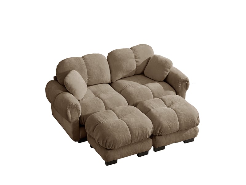  Canapé modulaire 2 places en tissu marron avec ottomane mobile, composition en u ou en l, style élégant  - Conforama A