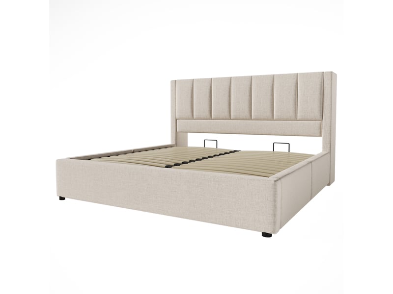 Lit double en lin beige 160 x 200 cm - Conforama A