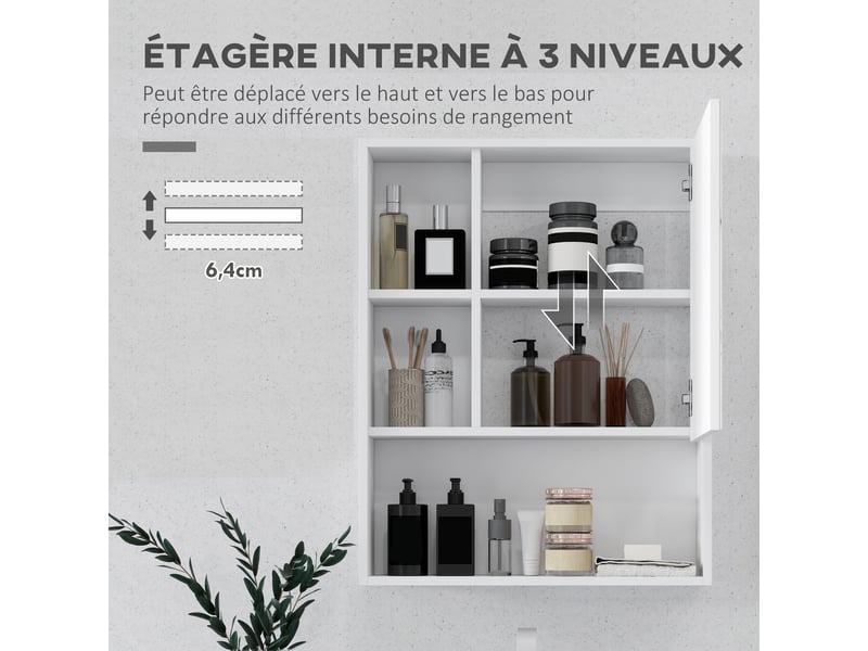  Armoire murale de salle de bain avec miroir blanc 60x15x76 cm  - Conforama E