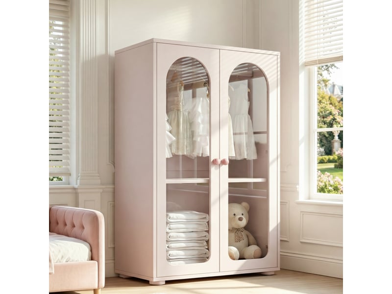  Armoire enfant 2 portes, façades acryliques et poignées céramique - rose poudré - 8e+1 x 5e+1 x 1,2e+2 cm IKSETERA TRADING LTD - Conforama D