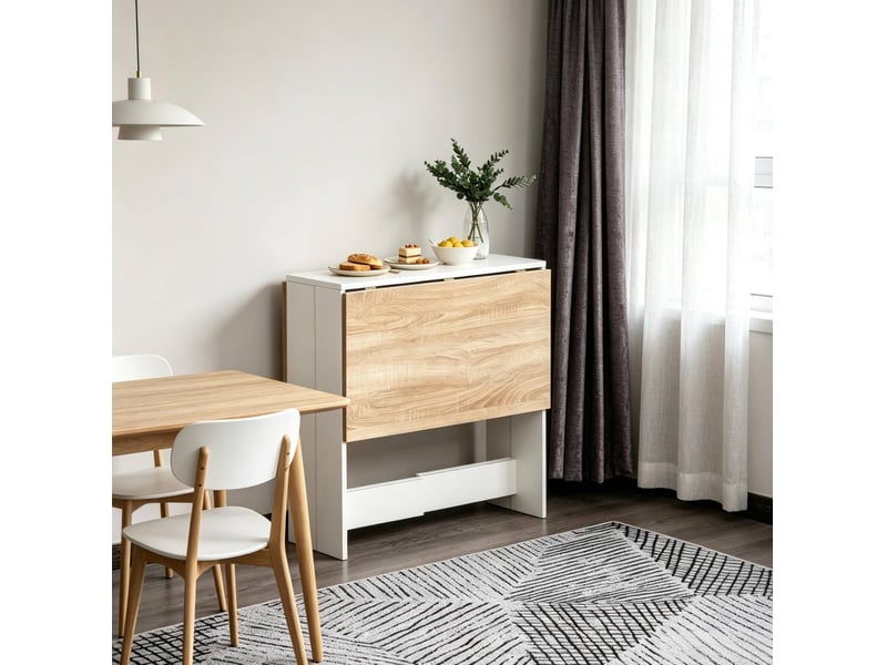  Table de salle à manger pliante en mdf chêne et blanc 103 x 76 x 73,5 cm  - Conforama B