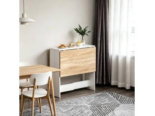 Table de salle à manger pliante en mdf chêne et blanc 103 x 76 x 73,5 cm
