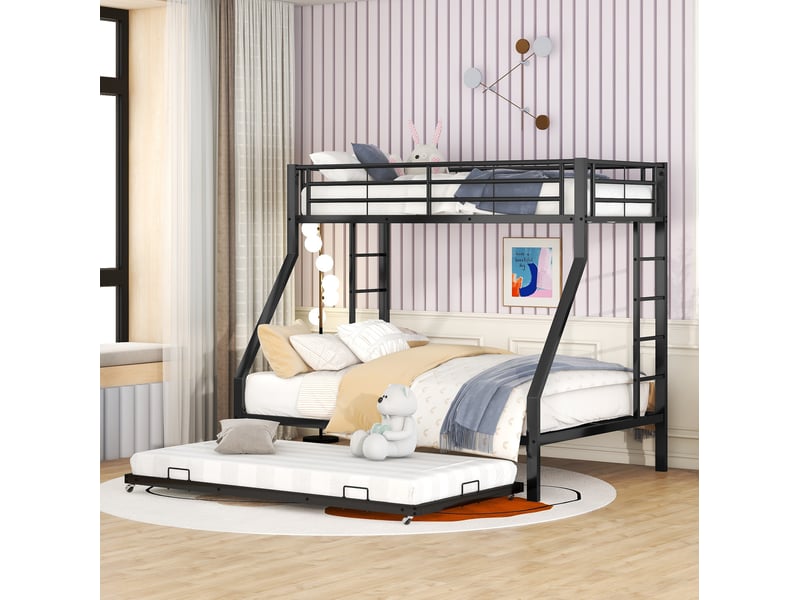 Lit superposé en métal noir 90x200 et 140x200 cm avec lit gigogne 90x190 cm - Conforama B