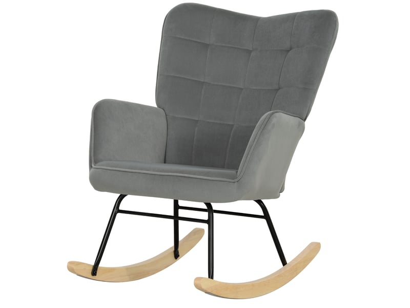  Fauteuil à bascule vintage, patins incurvés, rembourrage épais, bois de hêtre et acier, gris foncé  - Conforama B