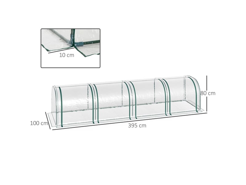  Serre tunnel 395x100x80 cm 4 fenêtres à fermeture éclair métal transparent  - Conforama E