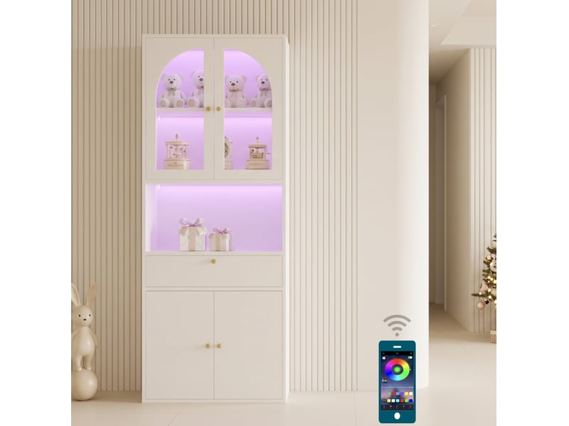  Vitrine de rangement 70x35x180 cm – blanc – led rgb connectées, dimmables avec minuteur via application  - Conforama B