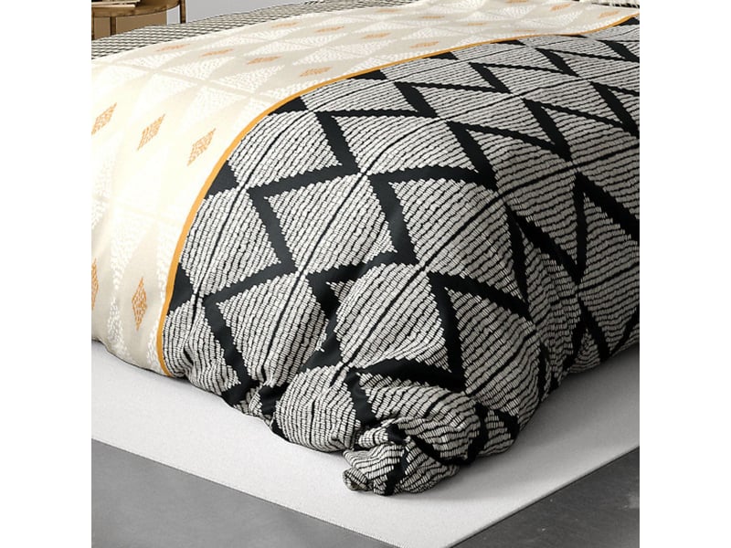 Parure housse de couette 240x220cm + 2 taies motif ethnique beige et noir 100% coton - diana DIANA - Conforama C