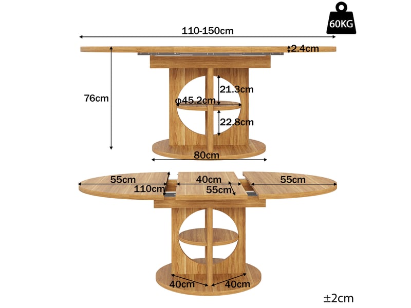  110–150 noir table à manger extensible avec rangement, design moderne, structure fonctionnelle pour cuisine et salle à manger  - Conforama B