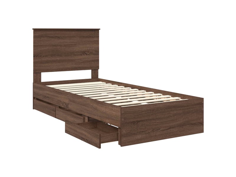  Lit simple- lit adulte -  cadre de lit chêne brun 100 x 200 cm bois ingénierie  - Conforama D