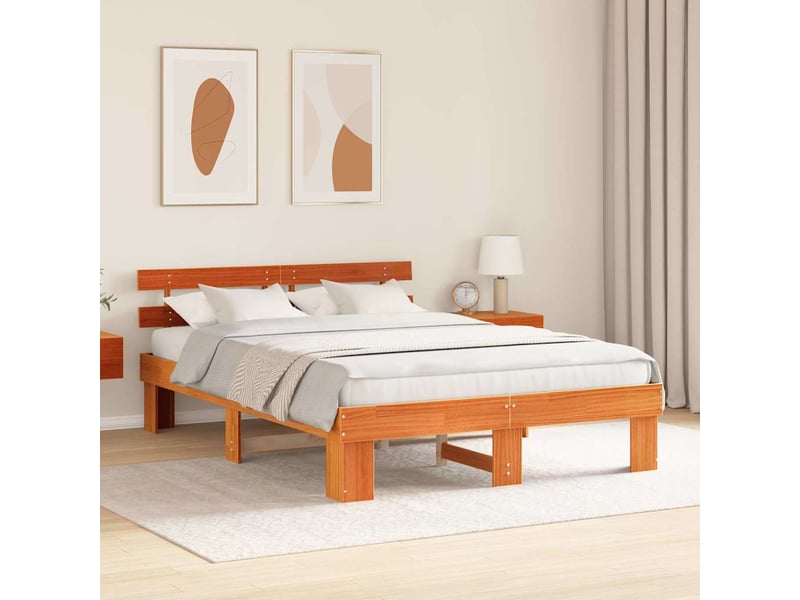  Lit double- lit adulte -  cadre de lit avec tête de lit brun  150 x 200 cm pin massif  - Conforama B
