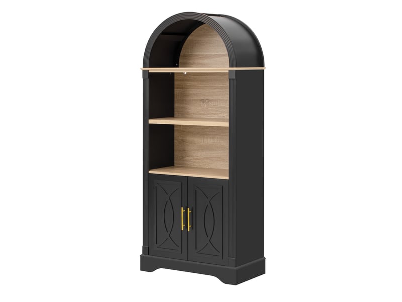  Buffet haut 76,2 x 40 x 180 cm avec led, 2 portes et étagère réglable, mdf noir Jamama eleni - Conforama W