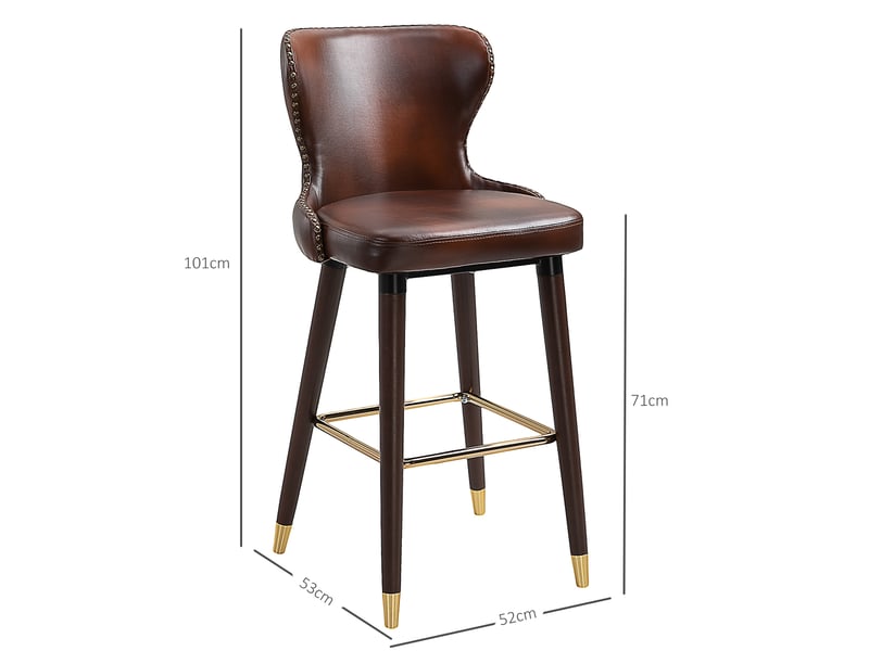  Lot 2 tabourets bar industriels dossierrepose-pieds, similicuir, pieds bois, vintage cuisinerestaurant, 52x53x101 cm.  - Conforama E