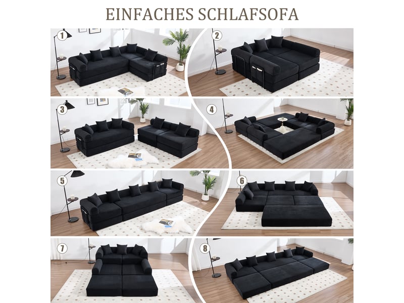 Canapé d'angle droit convertible 4 places tissu noir canapé d'angle noir - Conforama E