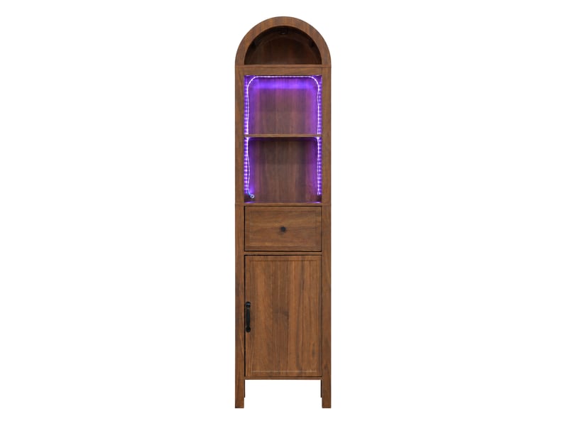  Meuble de salle de bain - 40x30x163cm - meuble haut en arche avec led rgb, porte réversible &amp; tiroir - brun foncé  - Conforama A