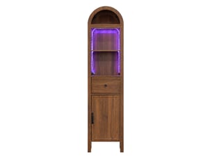 Meuble de salle de bain - 40x30x163cm - meuble haut en arche avec led rgb, porte réversible & tiroir - brun foncé